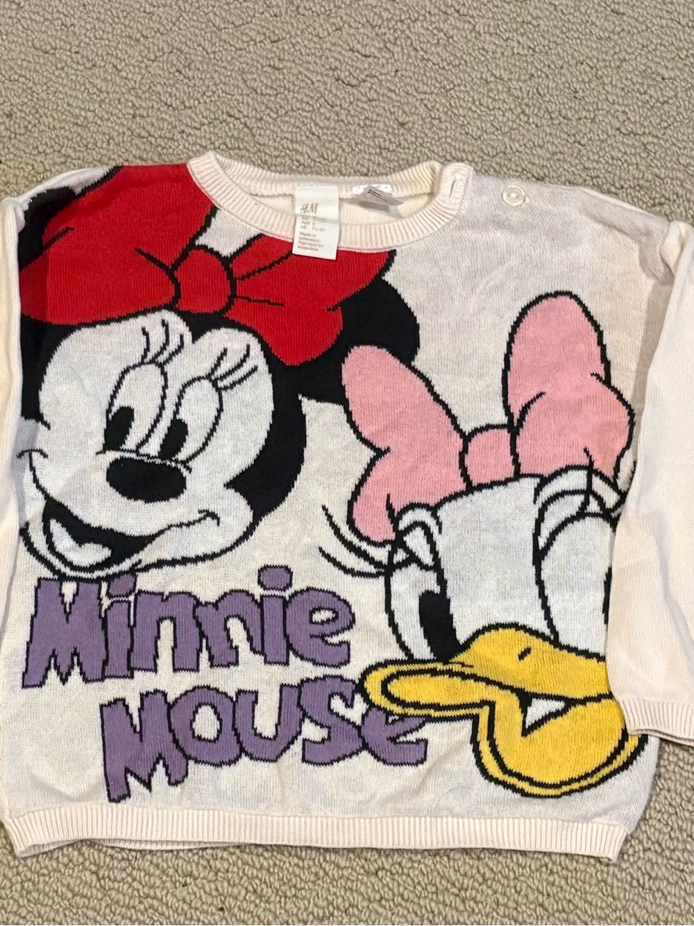 H&M White Kids Minnie & Daisy Graphic Sweater with Red, Pink, Purple, Yellow
